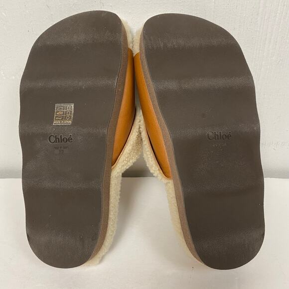 Chloe Luminous Ochre Wavy Shearling Slides Size 39 - Picture 10 of 11